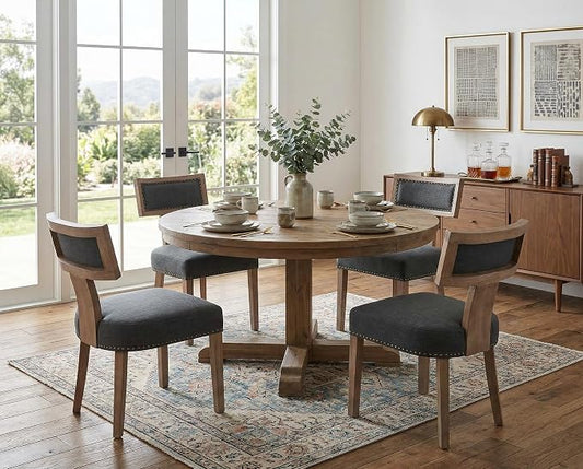 RIVOVA Mid Century Modern Dining Chairs Set of 4 Linen Fabric Upholstered Kitchen Side Chairs with Nailhead Trim, Modern Kitchen Armless Solid Wood Dining Chairs, Charcoal