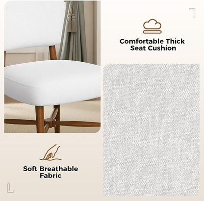 Farmhouse Dining Chairs Set of 2, Linen Seat, Wood Legs, Cream | Mid Century Modern, Upholstered Padded Cushion, Solid Wood Cross-Brace, Easy 15-Min Assembly, Kitchen Dining Room