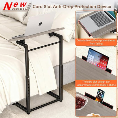 Tv Tray Table Set of 2, 8-Level Adjustable Height Couch Side Table，90° Tilt Angle Adjustments C-Shaped End Table, with Phone & Tablet Slot Computer Desk for Sofa, Bed, Chair, Living Room（Lvory Gray）