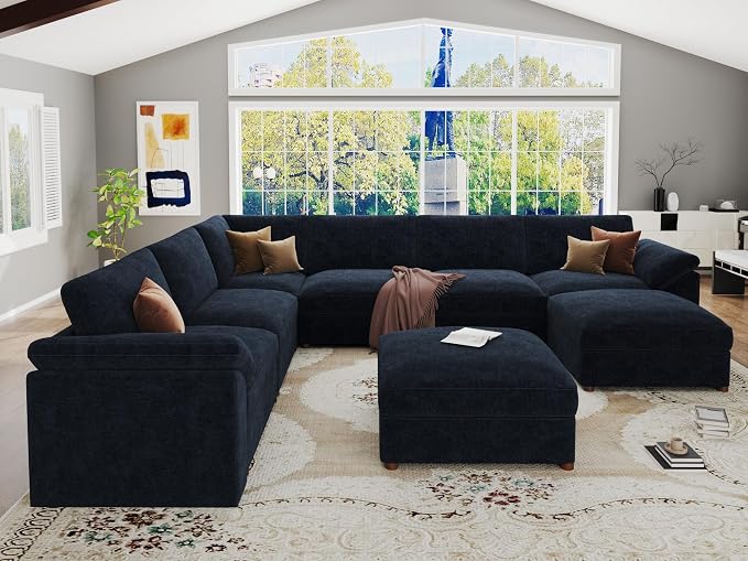 EASE MOOSE Modular Sofa,Comfortable Oversized U Shape Sectional Modular Sofa,Wide Deep seat Sectional Removable Washable Sofa,Blue