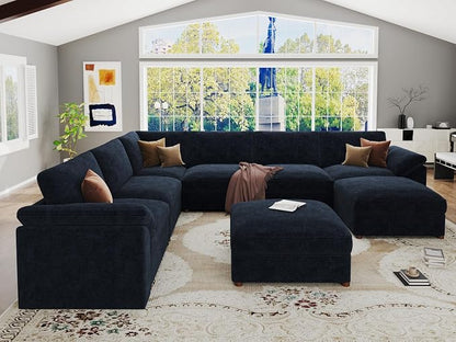 EASE MOOSE Modular Sofa,Comfortable Oversized U Shape Sectional Modular Sofa,Wide Deep seat Sectional Removable Washable Sofa,Blue