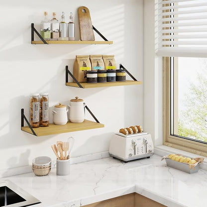 Axeman Deep Floating Shelves | 20 Inch Oak Wall Shelves Set of 2 | 10 Inch Deep Rustic Wood Shelves for Wall | 20'' W x 10''D Oak Shelves for Living Room Bathroom Kitchen