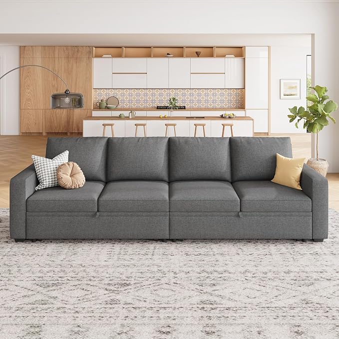 HONBAY Modular Sectional Sleeper Sofa Bed, with Pull Out Bed, Linen Convertible Sectional Couches for Living Room - Dark Grey