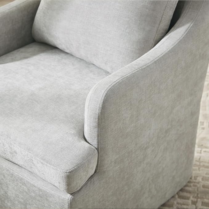 VKNOW Upholstered Dining Chairs Set of 4, Modern Kitchen Chairs Dinner Chairs with 4 Casters, Chenille Armchair for Bedroom Reading Room Living Room, Light Grey