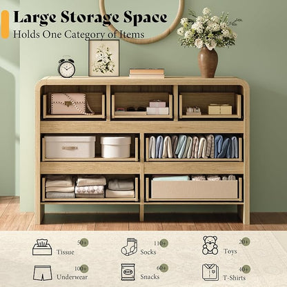 AMERLIFE 7 Drawer Dresser for Bedroom, 49" Wide Modern Chest of Storage Drawers with Rounded Corners, Anti-Tip Kit, Wood Cabinet Organizer for Closet, Living Room, Nursery, Easy Assembly, Light Oak