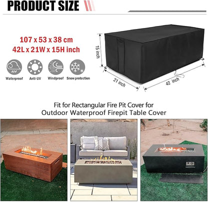 Fire Pit Cover Rectangular 42 Inch,Propane Gas Fire Pit Table Cover,Outdoor Waterproof Firepit Table Cover - 42 x 21 x 15 Inch