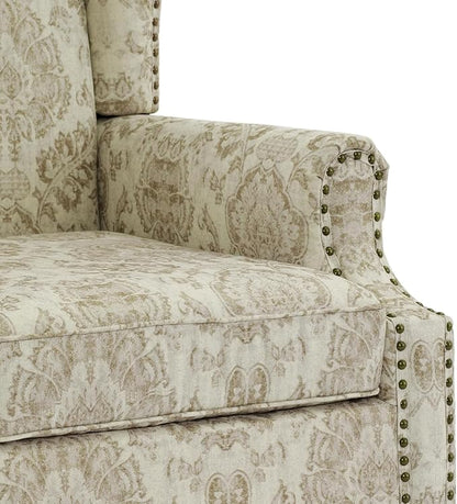 High Back Accent Chair, Fabric Upholstered Armchair for Living Room, Floral Wingback Chair with Retro Solid Wood Legs, Nailhead Trim Single Sofa Bedroom Reading Seat - White