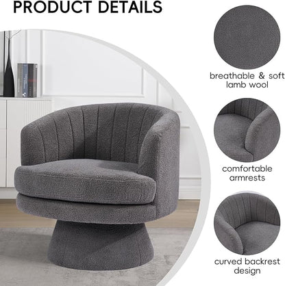 CANMOV Swivel Accent Chair with Armrest, Modern 360 Degree Swivel Barrel Chair with Curve Back and Soft Cushion,Comfy Round Sherpa Teddy Armchair Single Sofa for Living Room,Bedroom, Dark Grey