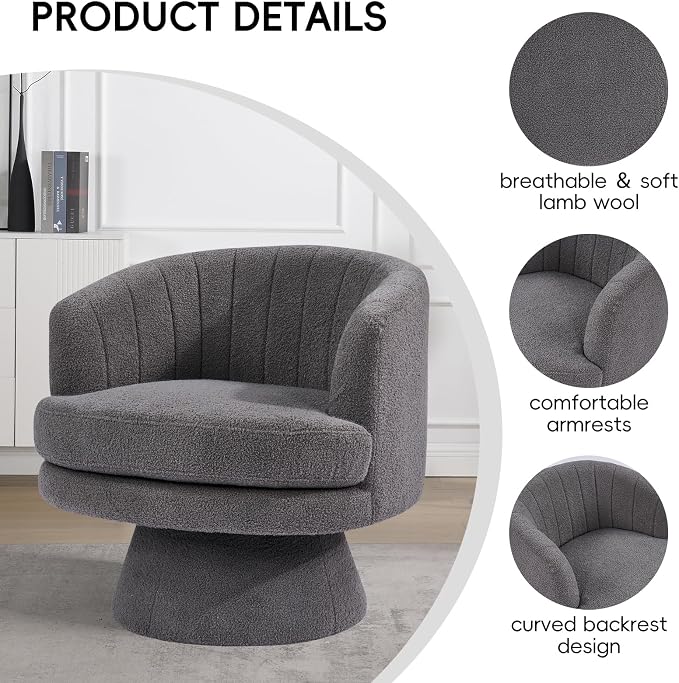CANMOV Swivel Accent Chair with Armrest Set of 2, Modern 360 Degree Swivel Barrel Chair with Curve Back and Soft Cushion,Comfy Round Sherpa Teddy Armchair Single Sofa for Living Room, Dark Grey
