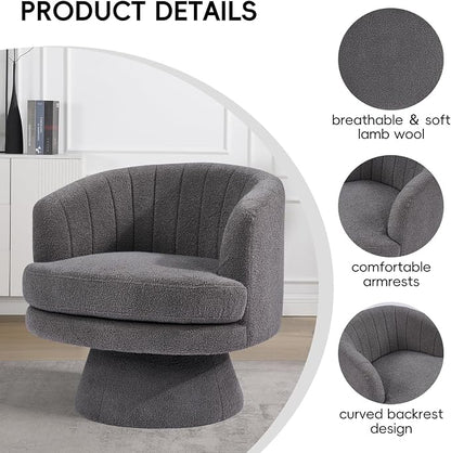 CANMOV Swivel Accent Chair with Armrest Set of 2, Modern 360 Degree Swivel Barrel Chair with Curve Back and Soft Cushion,Comfy Round Sherpa Teddy Armchair Single Sofa for Living Room, Dark Grey