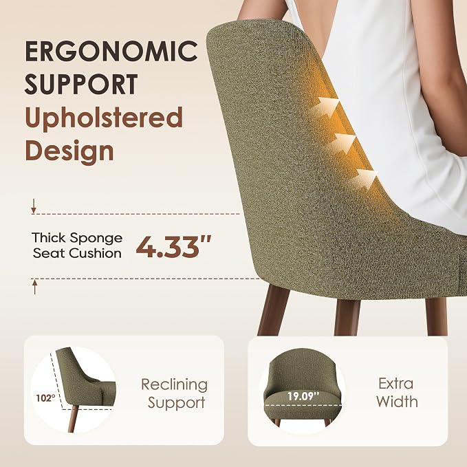 MALOL Upholstered Dining Chairs Set of 6, High-Back Dining Room Chair with Wood Legs, Padded Kitchen Chairs for Dining Room/Restaurant/Cafe, Green