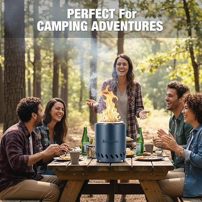 9.7 x 7.1 Inch Tabletop Fire Pit by AmazStove, Low Smoke Camping Stove for Outdoor Safe Burning Firepits, Fueled Pellets or Wood, Travel Bag Included (Slate Blue, 9.7 x 7.1 INCH)