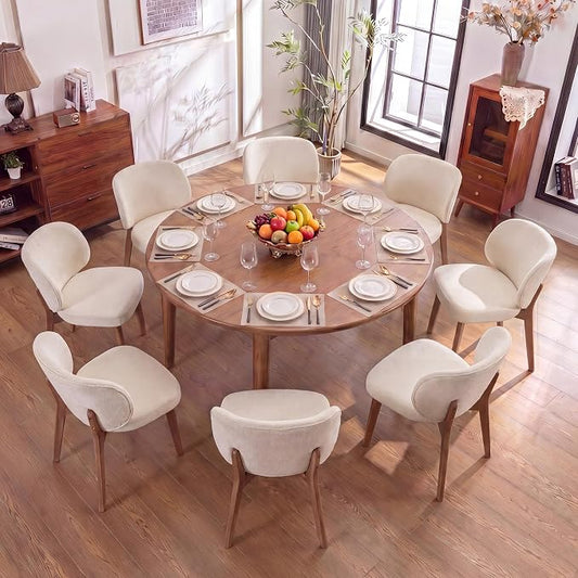 YOUNIKE Dining Chairs Set of 8 Modern Kitchen Dining Room Chairs Beige | Chenille Fabric Upholstered Armless Side Accent Chair with Back Wide Padded Seat Wooden Leg, Soft, Breathable, Comfortable