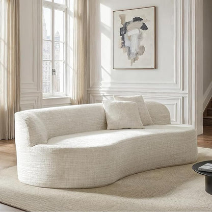 95" Modern Curved Compressed Sofa, All-Foam 3-Seater Cloud Couch with 2 Pillows, No Assembly Required Boneless Sofas for Living Room, Ivory
