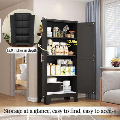 Black Metal Storage Cabinet, 61" Steel Cabinets for Home Office | Kitchen Pantry Storage Cabinet with Doors and 3 Adjustable Shelves, Metal Tool Cabinet, for Office, Home, Garage, School
