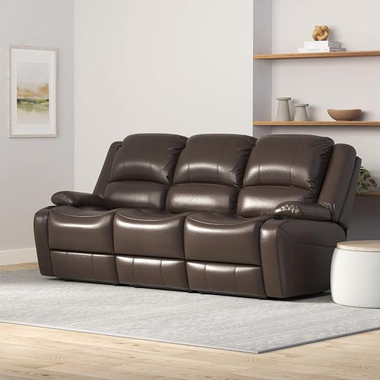 RecPro RV Recliner Charles 80" Powered Triple Wall Hugger | Drop Down Console | RV Furniture with Upgraded 2023 Fabric (Chestnut)