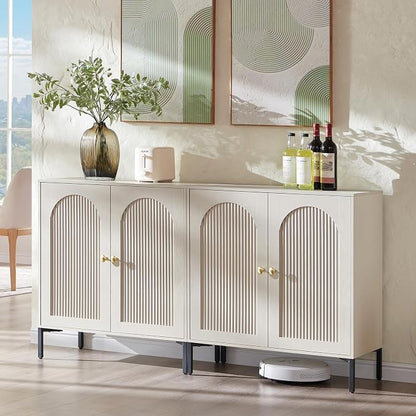IFGET Modern Buffet Cabinet with Storage, 61.75" W Fluted Arched Sideboard Cabinet w/Adjustable Shelves, Wooden Modular Coffee Bar for Dining Room, Kitchen, Living Room, Entryway, Cream