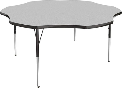 FDP Flower Activity School and Office Table (60 inch), Standard Legs with Swivel Glides for Collaborative Seating Environments, Adjustable Height 19-30 inches - Gray Top and Black Edge