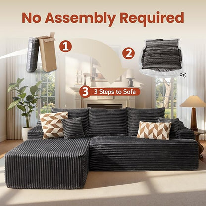 ovios 96" Cloud Sectional Couch with L-Shape Chaise,Modern Modular Sofa with Deep Seat, Upholstered Couches for Living Room Bedroom,No Assembly Required, Grey (Plush Corduroy Fabric)