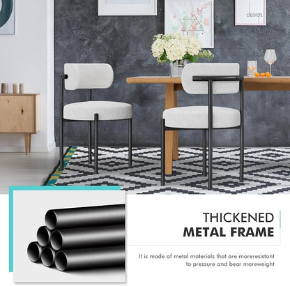 PatioPerk Boucle Dining Chairs Set of 4, White Mid Century Morden Chair with Curved Backrest, Round Upholstered Sherpa with Metal Legs, Suitable for Various Kitchen Styles