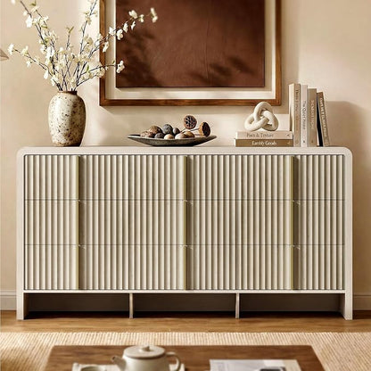 ModernMate Fluted 9 Drawer Dresser for Bedroom, 64.2" Wide White Chest of Drawers, Modern Wood Storage Cabinet with Metal Handles, Anti-Tip Clothes Organizer, White Alder