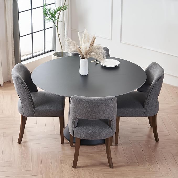 VKNOW Wooden Dining Chairs Set of 4, Modern Fabric Upholstered Dining Room Chair Kitchen Chairs, Farmhouse Dinner Chair for Kitchen Dining Room, Fabric Grey