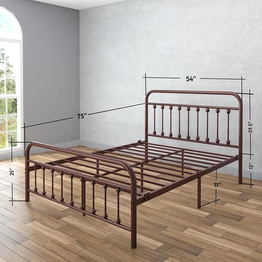 Golden Gate Beds Vintage Wrought Iron BedFrame with Classic Metal Platform Base, Headboard and Footboard, No Box Spring Needed, Easy Assembly, Mattress Base , Noise-Free, Sleek Brown Finish, Full Size