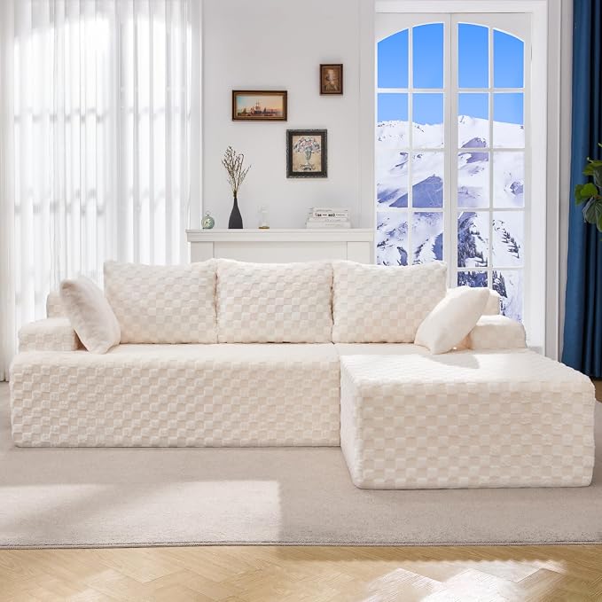 Hobestluk Boneless Couch Modular Sectional Sofa L-Shape Couch 3 Seat Modular Couch Memory Foam Sectional Couches for Living Room Furniture, Cloud Couch with Chaise Lounge (96" Right Facing Chaise)