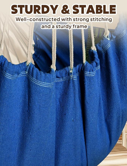 Chihee Hammock Chair Hanging Swing 2 Pillows Included,Strong Webbing Straps and Hooks for Easy Hanging Soft Cotton Hanging Chair Side Pocket Tassel Chair Comfort Indoor Outdoor Royal Blue