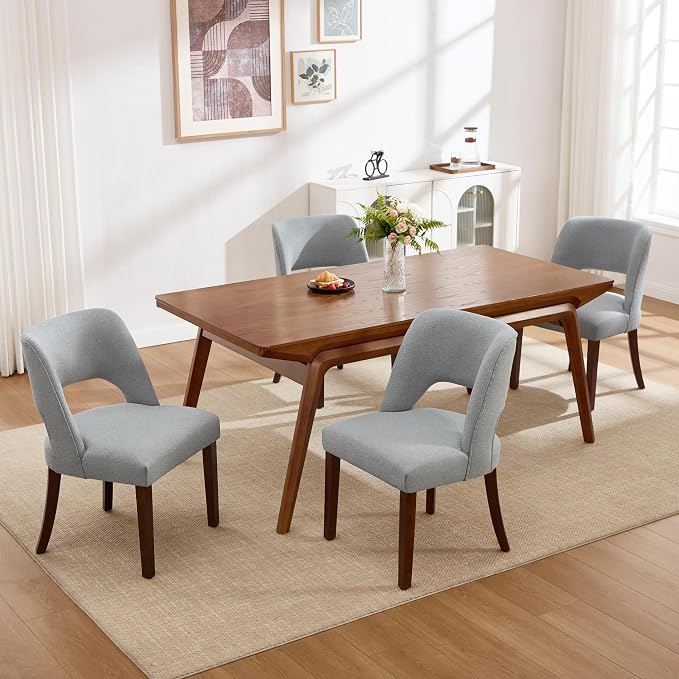 Dining Chairs Set of 6,Modern Dining Room Chairs with Thick Cushions,Upholstered Linen Fabric Kitchen Chairs for Kitchen Dining Room LIGHTGREY