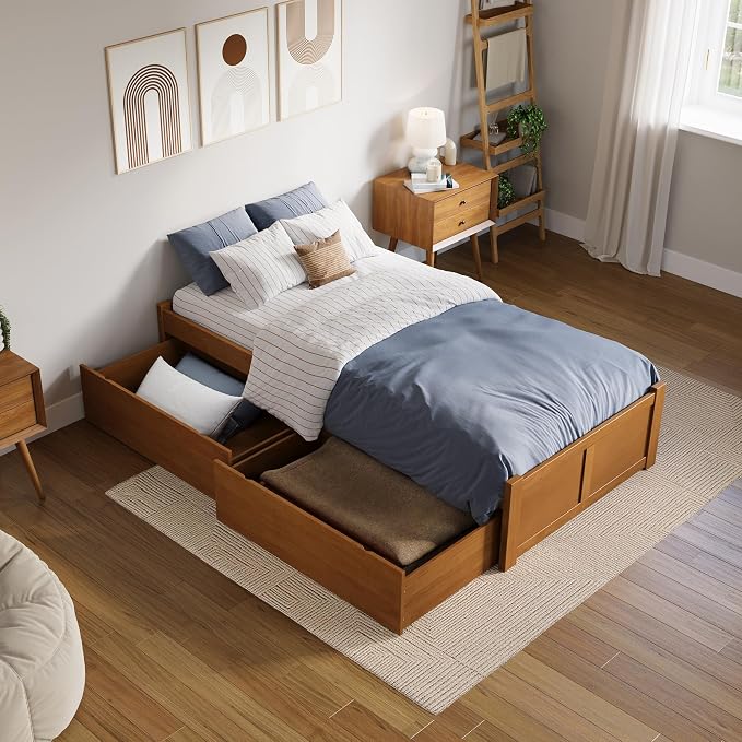 AFI, Concord Twin XL Platform Bed with Footboard & Storage Drawers, Light Toffee