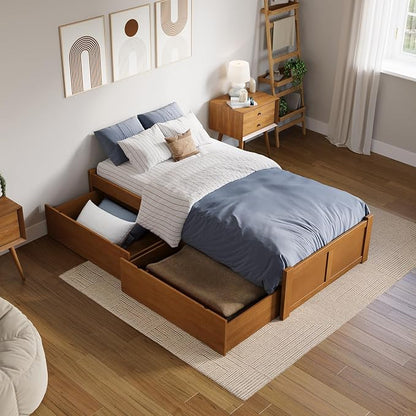 AFI, Concord Twin XL Platform Bed with Footboard & Storage Drawers, Light Toffee