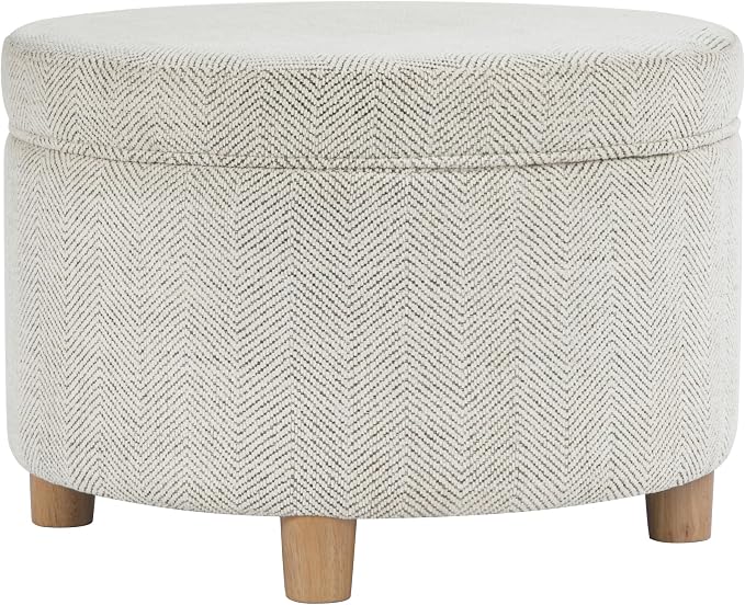 HomePop 24" Large Round Storage Ottoman - Cream Chevron Woven