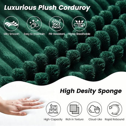 HOMREST 102" Cloud Couch Sectional, L Shaped Modern Sofa with Ottoman, Comfy Corduroy Fabric Modular Sectional Sofa in a Box, Boneless Couches for Living Room, No Assembly Required (Green)