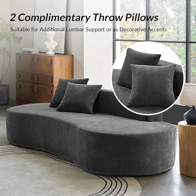 94.5" Modern Curved Sofa, 3-Seater Comfy Foam Couch with 2 Pillows, Frameless & No Assembly Required, Cloud Couch for Living Room, Charcoal