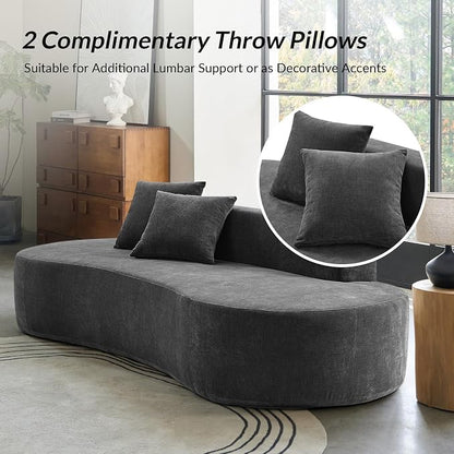 94.5" Modern Curved Sofa, 3-Seater Comfy Foam Couch with 2 Pillows, Frameless & No Assembly Required, Cloud Couch for Living Room, Charcoal