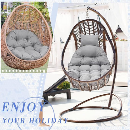 Tudomro Light Gray Waterproof Egg Chair Cushion with Pillow Filling 2.58 kg Replacement Rocking Wicker Chair Cushion 48" x 32" High Back Hanging Swing Hammock Pad Thicken for Outdoor Patio Garden