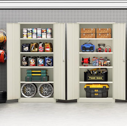 Incbruce 72” Metal Storage Cabinet, Locking Steel Storage Cabinets with 2 Doors and 4 Adjustable Shelves, Tall Lockable Tool Storages for Garage, Home, Office (Grey)