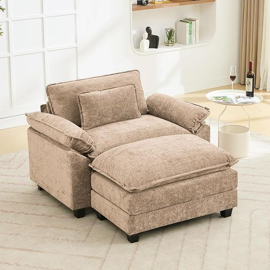 Oprisen 53" Modular Sectional Sofa, Comfy Cloud Couch Sectional Sofa with Ottoman, Chenille Sofa Sleeper Deep Seat Sofa with Throw Pillows for Living Room (Khaki)