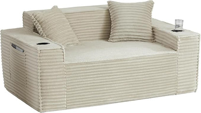 61" Boneless Sofa Couches with Cup Holder,2 Seat Loveseat Sofas with Side Pocket for Compact Living Rooms, Apartments (Camel, Loveseat Sofa)