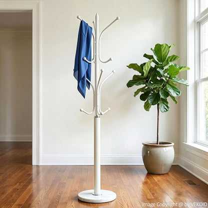 12 Hooks Metal Coat Rack Freestanding Coat Tree with Marble Base, Heavy Duty Coat Rack Stand for Clothes Hats Bags, Coat Hanger Stand for Corner Entryway Bedroom Office (White)