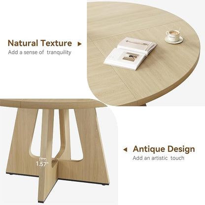 GAOMON 47 Inch Round Dining Table for 4-6 People, Circle Dinner Table with Wooden Cross Pedestal Base, Farmhouse Kitchen Furniture for Dining Room, Living Room, Kitchen (Table Only) -Burlywood