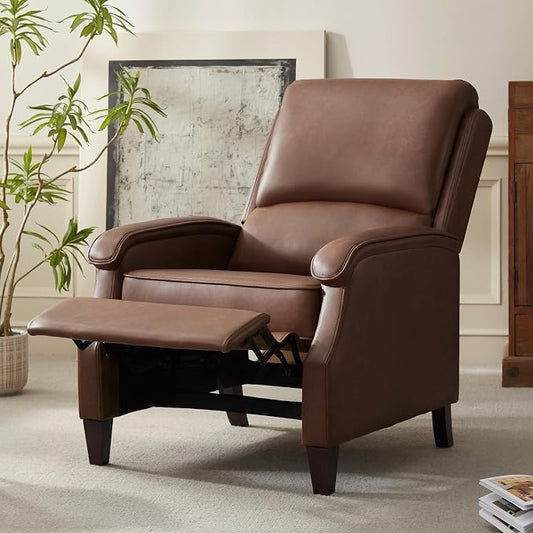 VKNOW Recliner Chair, Faux Leather Recliner with Armrest, Home Theater Seating with Adjustable Push Back and Lumbar Support, Single Sofa for Adults, Lounge Chair for Living Room, Bedroom(Red Brown)