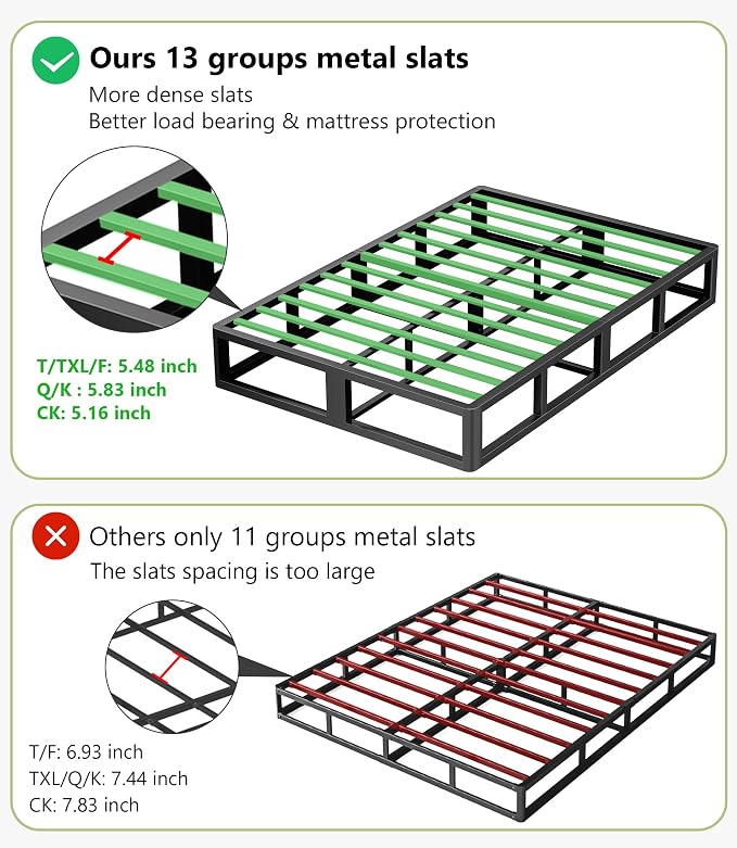 Superay Queen Box Spring, 10 inch Box Spring for Queen Bed, Heavy Duty Metal Bed Frame with Fabric Cover, 3000lbs Max Weight Capacity Bed Base Mattress Foundation, Easy Assembly, Noise Free, Black
