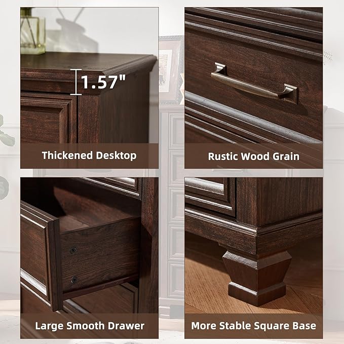 SAVOR LIFE Farmhouse Chest of Drawers for Bedroom, 45” Tall Dresser for Closet, Rustic Wood Dressers for Bedroom, Hallway, Entryway, Walnut