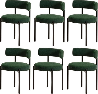 Boucle Dining Chairs Set of 6, Green Dining Chairs with Upholstered Seat and Round Back, Mid-Century Modern Kitchen Chairs for Dining Room, Restaurant