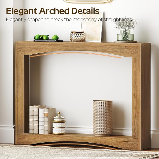 YATINEY Narrow Console Table, 5.9'' Thin Entryway Table, Behind Couch Table for Small Spaces, Small Farmhouse Hallway Table, for Living Room, Hallway, Foyer, Light Walnut CT19VV
