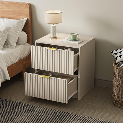 MAISONARIA 3-Piece Dresser Bedroom Set, 9 Drawer Dresser & 2 Drawer Nightstands with Gold Handles, Fluted Wood Chest of Drawers for Bedroom, Living Room, Entryway, Beige
