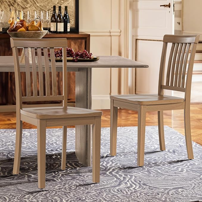 COLAMY Wooden Dining Chairs Set of 2, Farmhouse Dining Room Chairs, Windsor Spindle High Back Side Chairs, Armless Rubberwood Kitchen Table Chairs, Light Brown