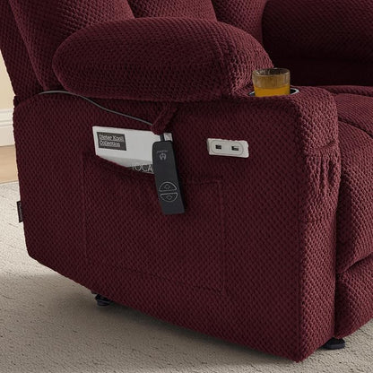 MCombo Oversized Zero Gravity Recliner Chair with Heating and Massage, Power Recliner for Big and Tall with USB & Type C Ports, Cup Holders for Living Room 8017 (Burgundy, Oversized)